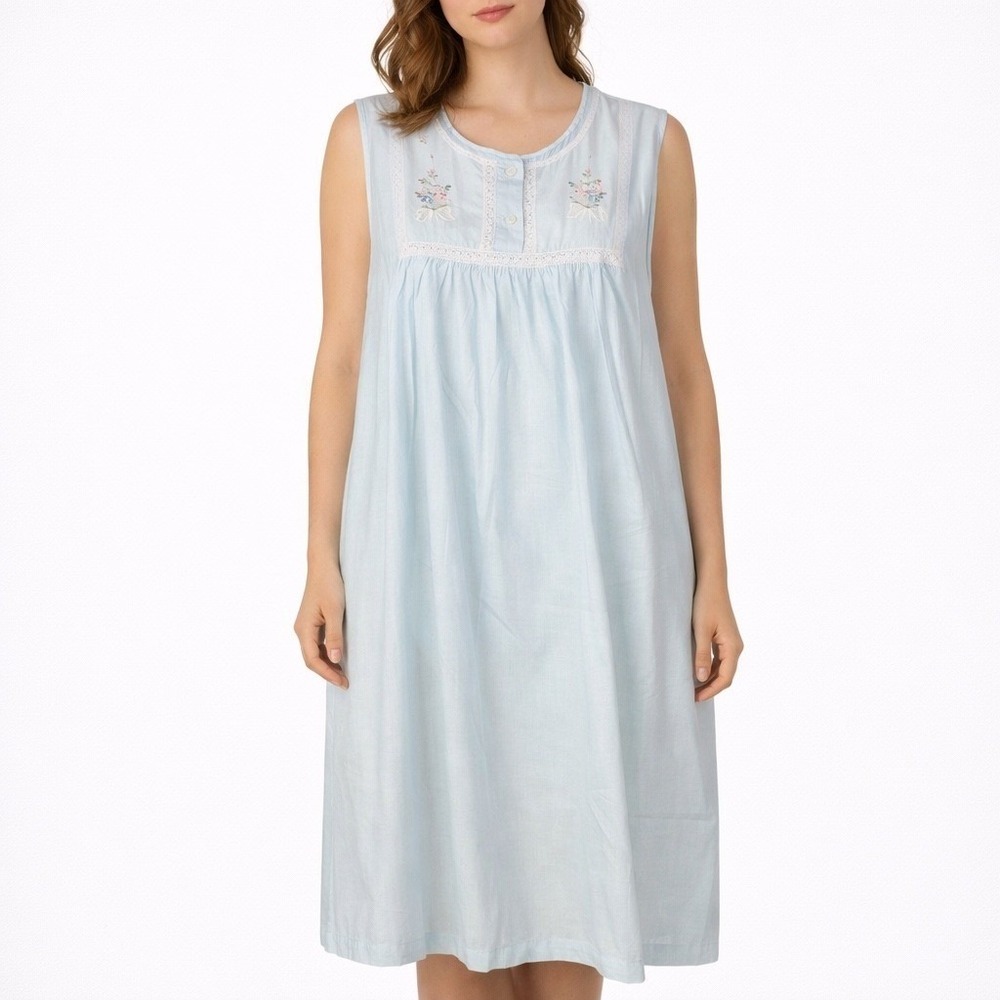 Vintage Barbizon Nightgown Blue Embroidered Cottagecore Prairie Midi NWT L - Picture 2 of 7